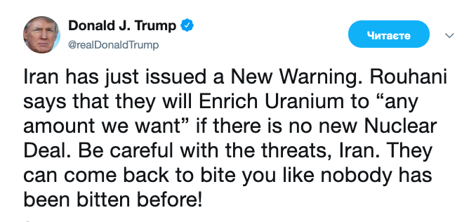 Трамп порекомендовал Ирану быть поосторожнее с угрозами об уране